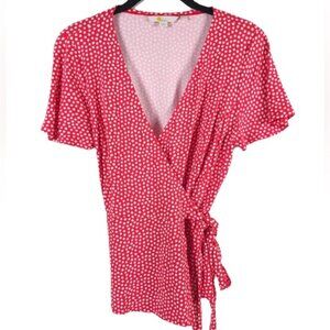 Boden Viscose Blend Wrap Tie V Neck Short Sleeve Top Polka Dot J0664 Size 8P‎